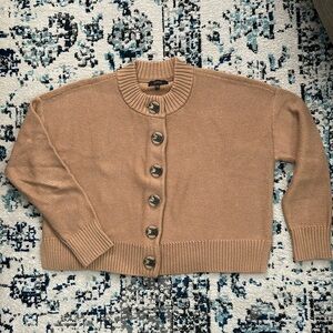 Quince 100% Organic Cotton Cropped Cardigan Camel Tan XS Sweater